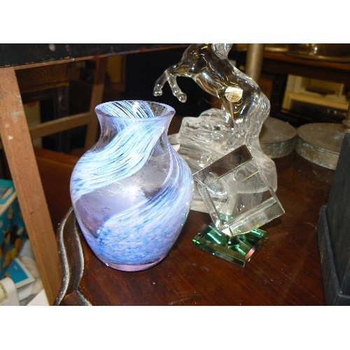 217 - 4 CRYSTAL ITEMS - TO INCLUDE 2 PAPERWEIGHTS, STALLION AND A CAITHNESS VASE