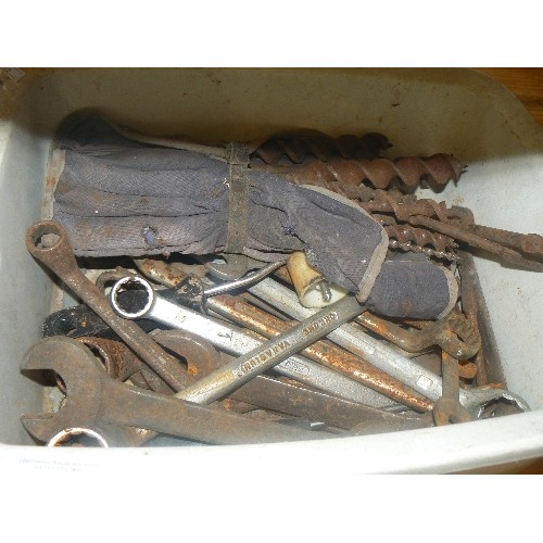 342 - LARGE DRILL BITS, COMBINATION AND RING SPANNERS ETC ETC.