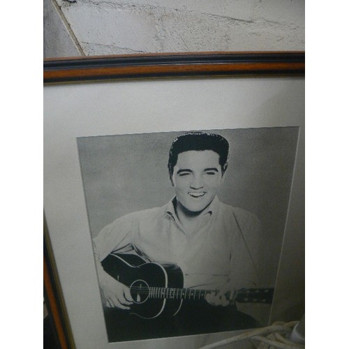 156A - AN ELVIS PRESLEY CANVAS BY BILL TIPTON, AND A COLLAGE FRAME WITH 17 ELVIS IMAGES, & A BLACK & WHITE ... 