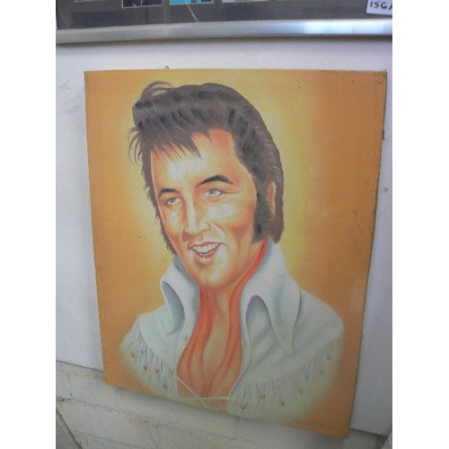 156A - AN ELVIS PRESLEY CANVAS BY BILL TIPTON, AND A COLLAGE FRAME WITH 17 ELVIS IMAGES, & A BLACK & WHITE ... 