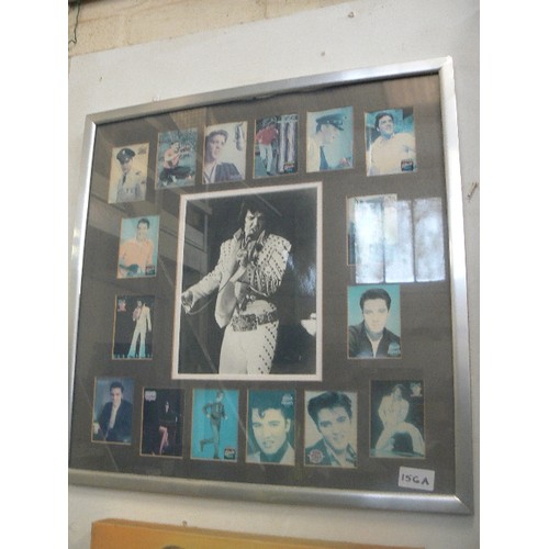 156A - AN ELVIS PRESLEY CANVAS BY BILL TIPTON, AND A COLLAGE FRAME WITH 17 ELVIS IMAGES, & A BLACK & WHITE ... 