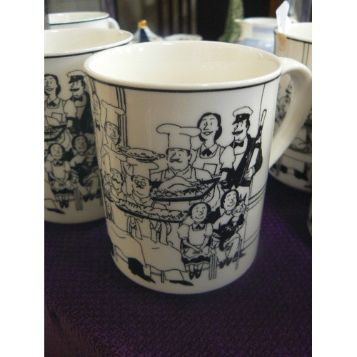 175 - EPOCH COLLECTION MUGS LE RESTAURANT BLACK AND WHITE COMIC THEMED MUGS, SET OF 6 SOME NIBBLES