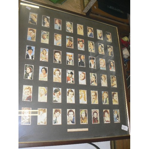 380 - CIGARETE CARDS IN LARGE GLAZED FRAME 'GALLAGHERS PORTRAITS OF FAMOUS STARS'.