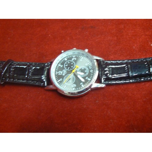 14 - SLOGGI CHRONOGRAPH GENTS WRIST WATCH WITH BLACK LEATHER STRAP