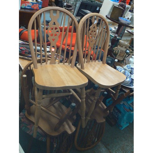 408 - SET OF 6 X WHEEL-BACK WOODEN KITCHEN CHAIRS.