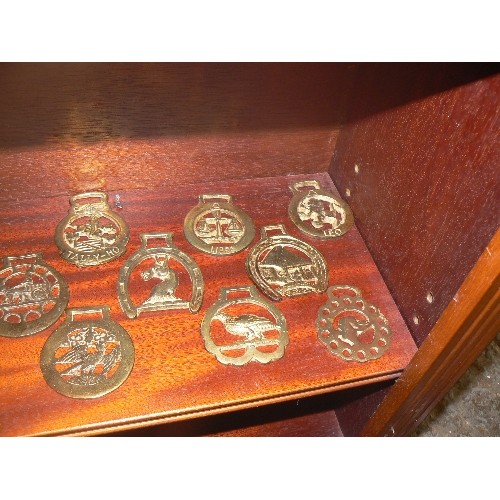 432 - 15 VINTAGE HORSE BRASSES AND A PAIR OF SIAMESE CATS.