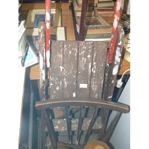 352 - 2 X FLAGONS, A WOODEN CHAIR WITH STICK-BACK, AND A PAINT-SPLASHED STEPLADDER. [NIBBLES ON THE FLAGON... 