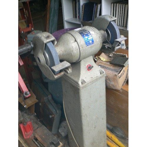 434 - EG INDUSTRIAL TWIN WHEEL GRINDER ON PEDESTAL