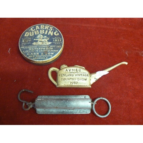 59 - SET OF POCKET SCALES TIN OF VINTAGE DUBING  BRASS FENLAND SHOW