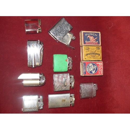 65 - COLLECTION OF 9 LIGHTERS (RONSON) AND OTHERS PLUS 3 VINTAGE MATCH BOXES