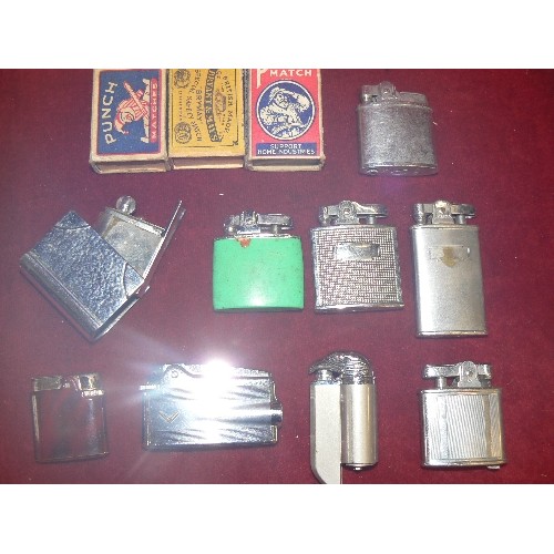 65 - COLLECTION OF 9 LIGHTERS (RONSON) AND OTHERS PLUS 3 VINTAGE MATCH BOXES