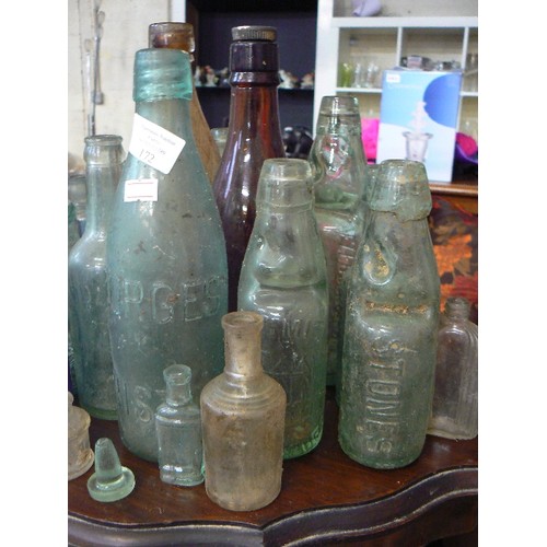 172 - COLLECTION OF VINTAGE GREEN GLASS BOTTLES. RUDDLES-OAKHAM, GEORGE BRISTOL, STONES ETC.