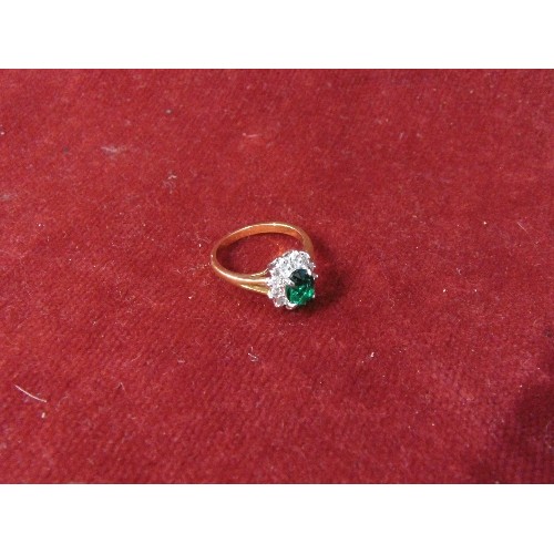 18 - LOVELY DRESS RING CLUSTER WITH LARGE GREEN STONE SIZE P