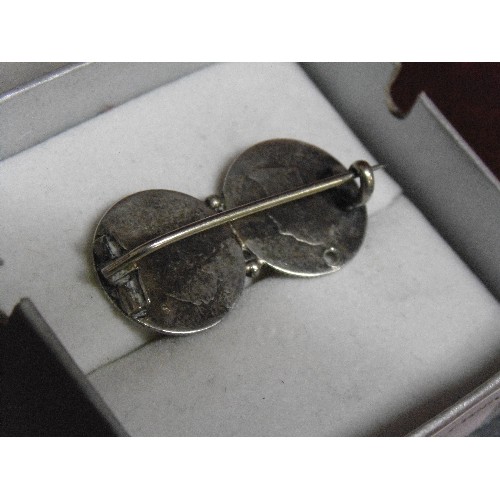 31 - A VICTORIAN SILVER 3d BROOCH TWO 3d COINS 1836