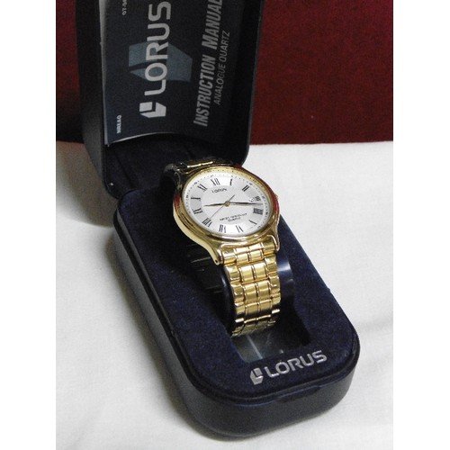 32 - A LORUS GOLD PLATED GENTS WRIST WATCH LOOKS NEW WITH INSTRUCTIONS AND BOXED