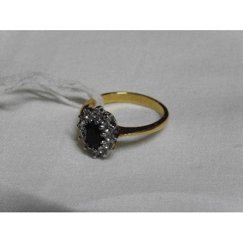 19 - LOVELY DRESS RING GOLD PLATED CLUSTER WITH LARGE RED STONE SIZE P