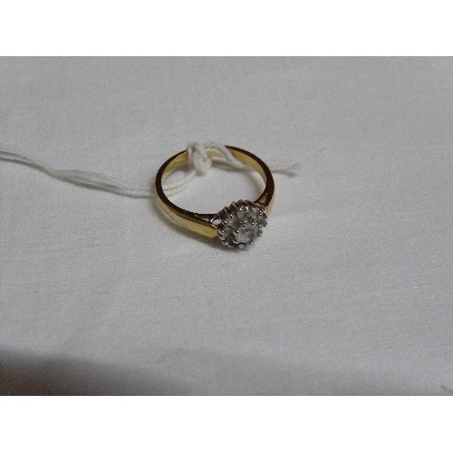 20 - LOVELY DRESS RING GOLD PLATED CLUSTER WITH LARGE WHITE STONE SIZE R