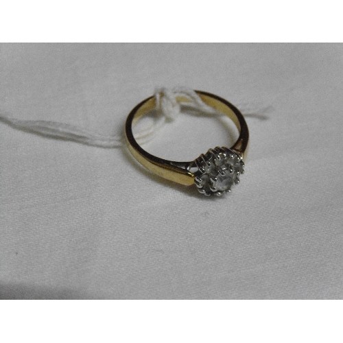 20 - LOVELY DRESS RING GOLD PLATED CLUSTER WITH LARGE WHITE STONE SIZE R