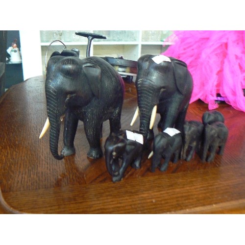 158B - BEAUTIFUL HERD OF VINTAGE EBONISED ELEPHANTS. SOME MISSING TUSKS.