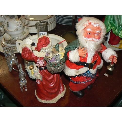 176 - MIXED LOT, 2 MUSICAL FATHER CHRISTMAS'S,  CHAMBER POT, GLASS URINAL, VERY PRETTY GLASS SHADE, SMALL ... 