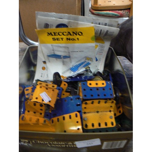 245 - VINTAGE MECCANO SET No 1. [UNSURE IF COMPLETE] WITH INSTRUCTION LEAFLET.