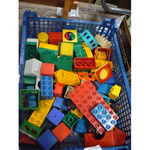 249 - LEGO-DUPLO BRICKS, WOODEN BLOCKS, AND WOODEN JENGA GAME.