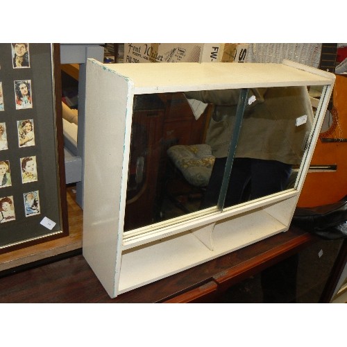 299 - TRADITIONAL BATHROOM WALL CABINET WITH SLIDING MIRRORED DOORS. SHELF UNDER