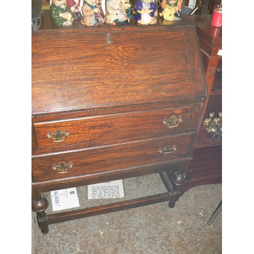 333 - SMALL VINTAGE BUREAU/DESK. 2 DRAWER, PULL-DOWN LID.