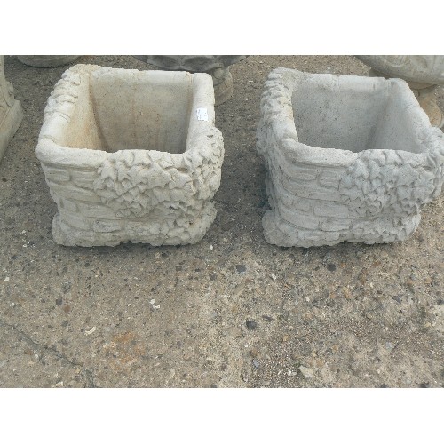 427 - PAIR OF IVY BRICK PLANTERS LARGE SQUARE BRICK PLANTER FESTOONED WITH IVY