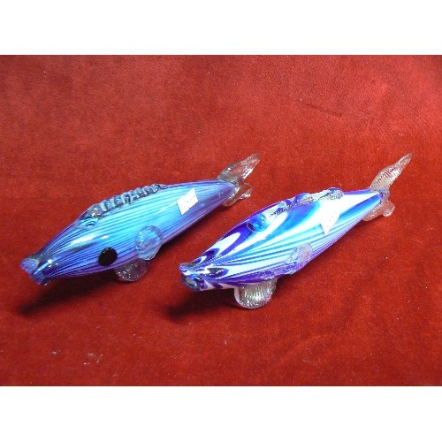72 - 2 X BLUE MURANO GLASS FISH.