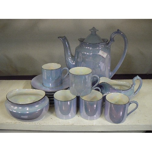 83 - LUSTRE-WARE IRRIDESCENT COFFEE SET IN BLUE.