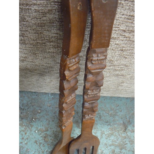 96 - LARGE DECORATIVE WOODEN SPOON & FORK FOR WALL-HANGING.