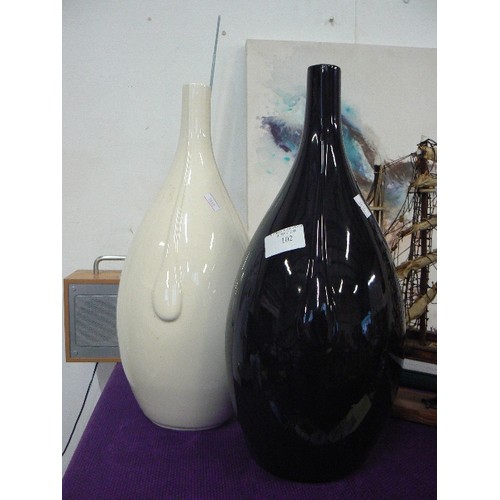 102 - POOLE POTTERY 'FORM' 2 LARGE MONOCHROME VASES BY ANDREW TANNER.