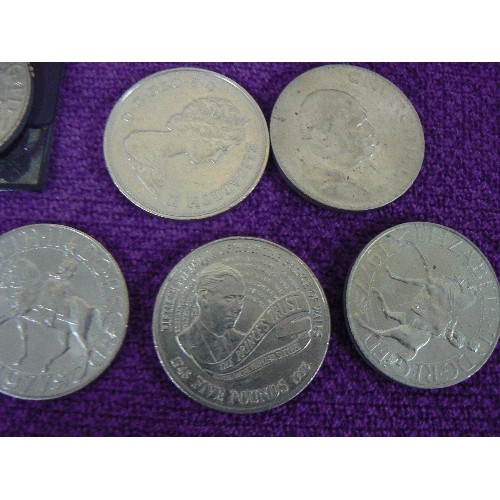 98 - 8 X LARGE COMMEMORATIVE COINS, INC QUEEN MOTHER 1980, A 1965 QUEEN ELIZABETH COIN WITH CHURCHILL ON ... 