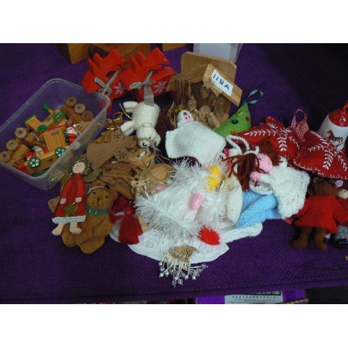 118A - QUANTITY OF HAND-MADE CHRISTMAS TREE DECORATIONS. HAND-KNITTED, WOODEN, EMBROIDERED FELT ETC ETC.