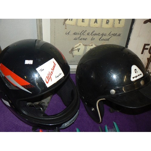 124 - KIWI MOTORCYCLE HELMET SIZE 60, AND A TOP-TEK OPEN FACE HELMET.