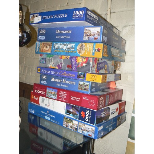 160 - JIGSAW PUZZLE STACK, INC PHOTOMOSAICS, STEAM TRAIN COLLECTION, TREFL 1000 PUZZLE ETC ETC