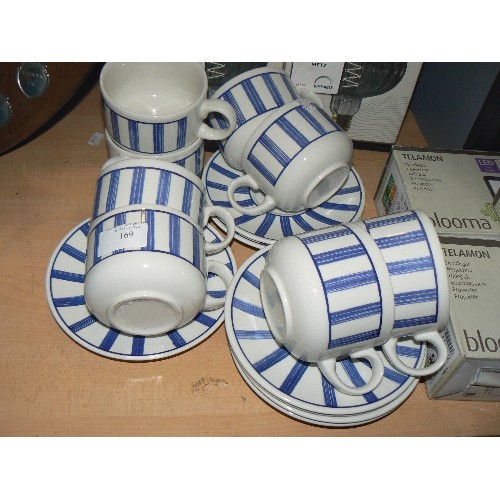 169 - 8 X CAPPUCCINO COFFEE CUPS WITH SAUCERS. BLUE/WHITE.