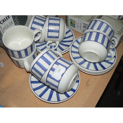 169 - 8 X CAPPUCCINO COFFEE CUPS WITH SAUCERS. BLUE/WHITE.