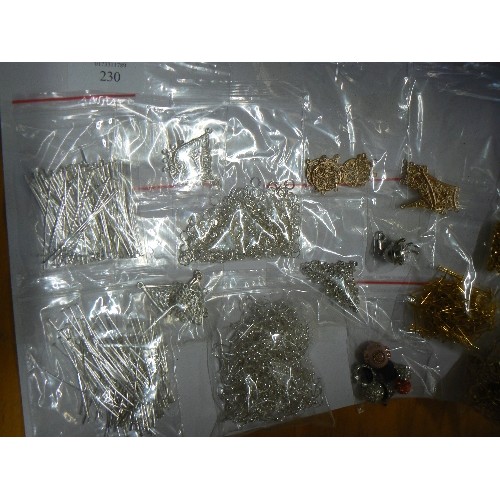 230 - CARD OF GOLD & SILVER COLOURED JEWELLERY-MAKING  FINDINGS. EARRING HOOKS, HEAD PINS, SHAMBALLA BEADS... 