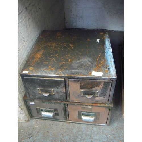 135 - VINTAGE BANKS OF METAL FILING DRAWERS. 2 BANKS OF 2.