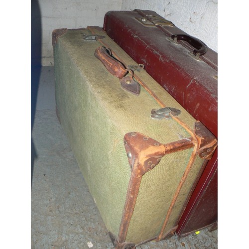 128 - 2 VINTAGE GREEN CANVAS MILITARY  SUITCASES, 1 IS STAMPED 'F LTD 1943', THE OTHER 'PAPWORTH INDUSTRIE... 