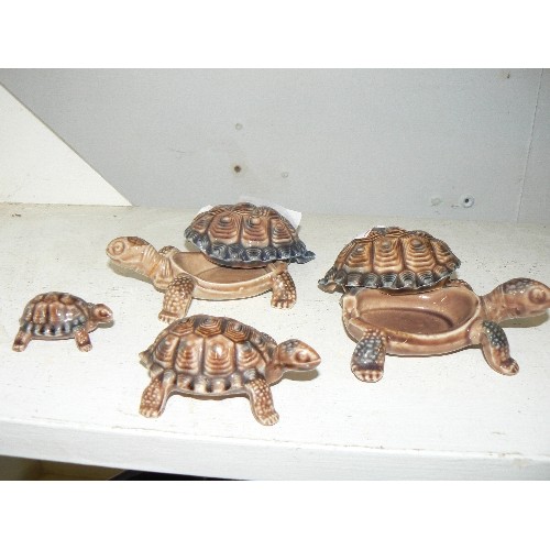 63 - WADE TURTLE/TORTOISE FAMILY OF 4 GRADUATED FIGURES. 2 ARE TRINKET POTS WITH 'SHELL' LIDS.