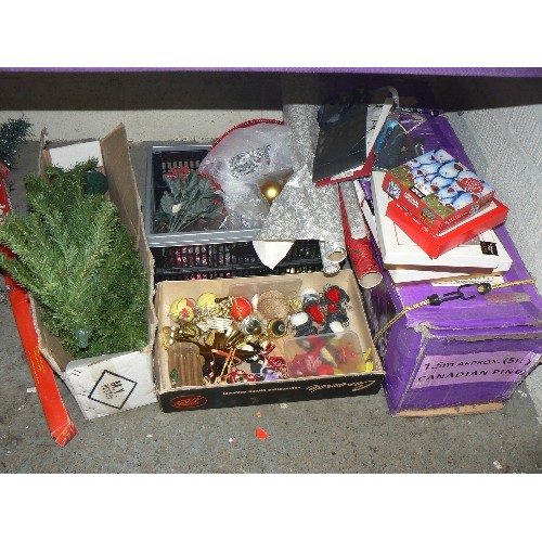 140 - FAUX CHRISTMAS TREES AND DECORATIONS, CHRISTMAS CARDS, BAUBLES, TREE DECORATIONS ETC ETC.