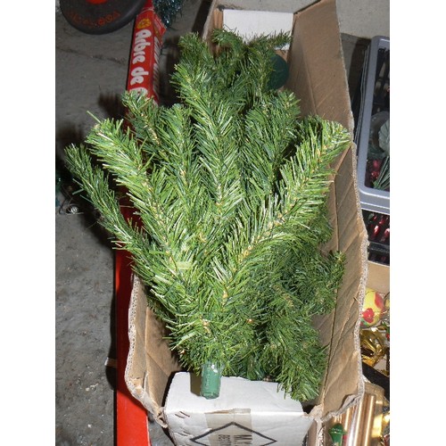 140 - FAUX CHRISTMAS TREES AND DECORATIONS, CHRISTMAS CARDS, BAUBLES, TREE DECORATIONS ETC ETC.