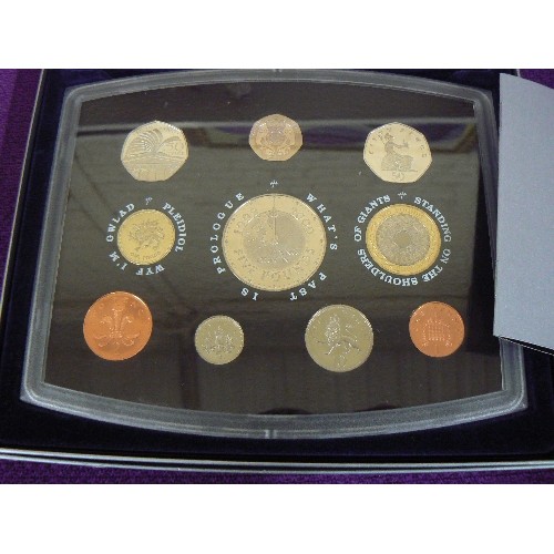 49 - 2000 COINS UK PROOF SET INCLUDING £5 ANO DOMINI, 2 .50p £2, £1 WELSH, 1P, 2P, 5P, 10, 20P.  BOXED RO... 