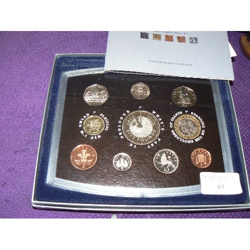 49 - 2000 COINS UK PROOF SET INCLUDING £5 ANO DOMINI, 2 .50p £2, £1 WELSH, 1P, 2P, 5P, 10, 20P.  BOXED RO... 