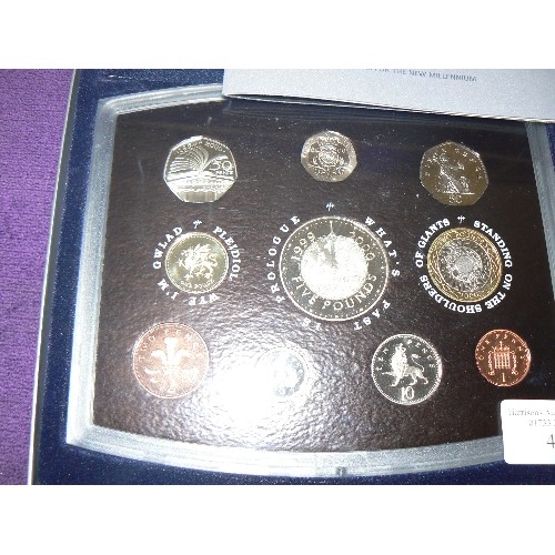 49 - 2000 COINS UK PROOF SET INCLUDING £5 ANO DOMINI, 2 .50p £2, £1 WELSH, 1P, 2P, 5P, 10, 20P.  BOXED RO... 