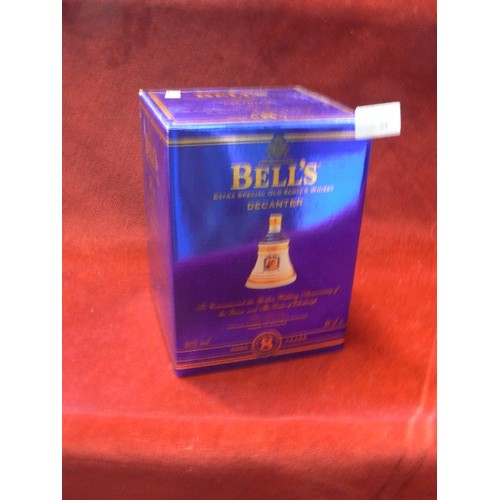 68 - BELL'S WHISKY, UNOPENED SPECIAL EDITION BELL DECANTER WITH BOX. TO COMMEMORATE QE II & DUKE OF EDINB... 