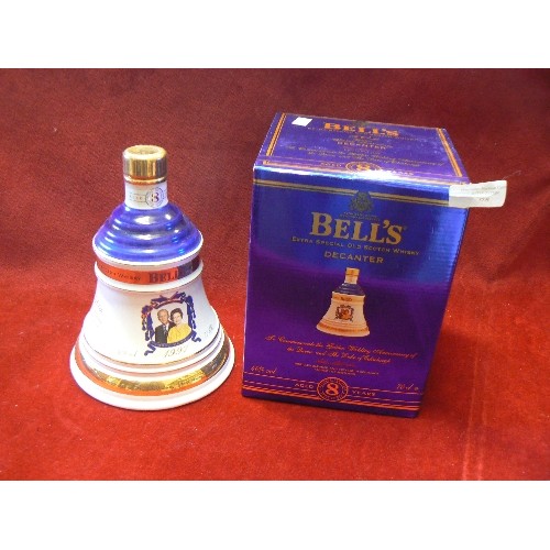 68 - BELL'S WHISKY, UNOPENED SPECIAL EDITION BELL DECANTER WITH BOX. TO COMMEMORATE QE II & DUKE OF EDINB... 